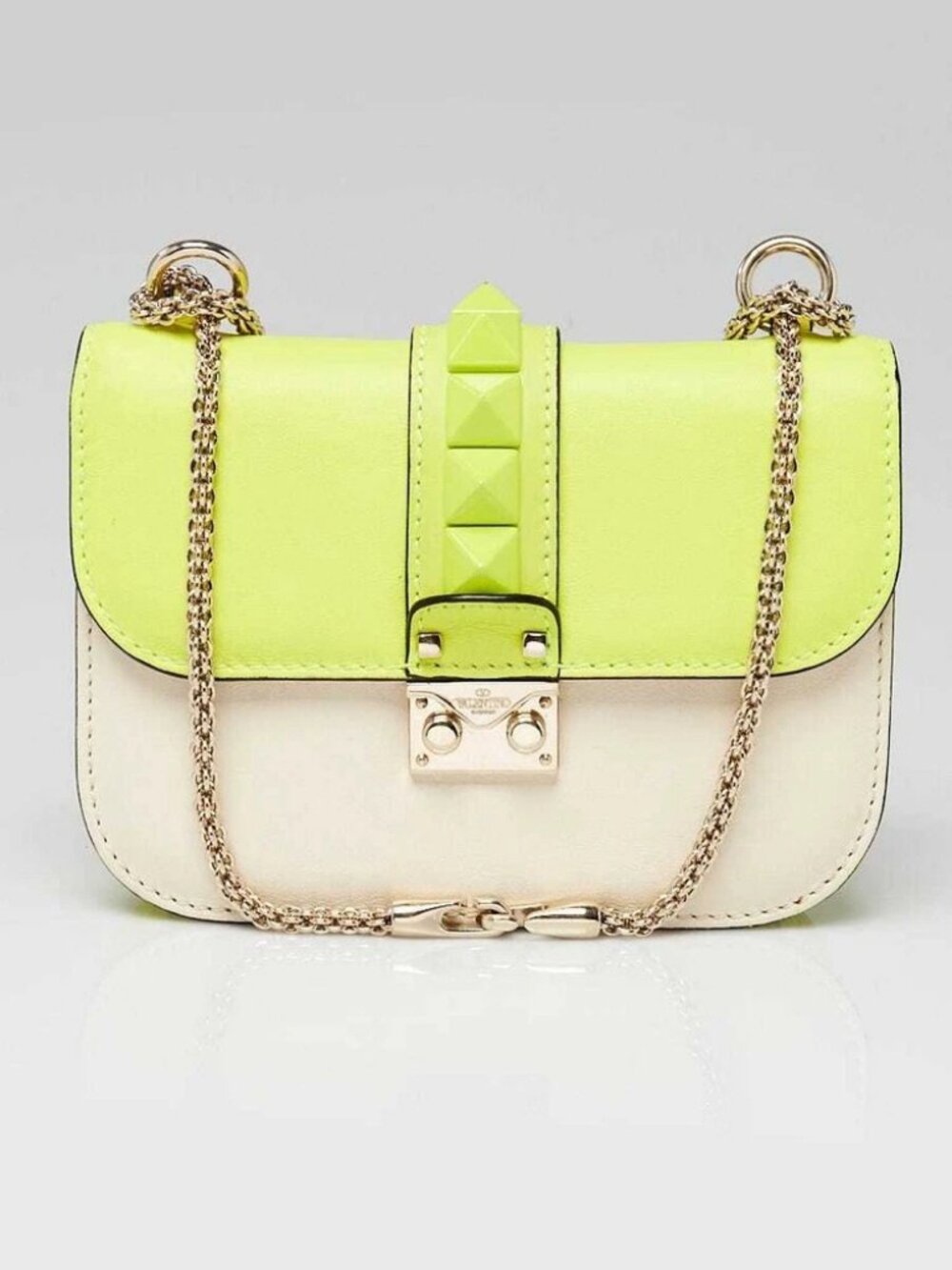 Valentino Yellow/White Leather Glam Lock Small Flap Bag